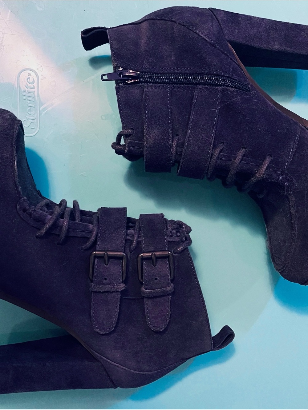 Dolce Vita Navy Suede Ankle Booties with Buckle Straps